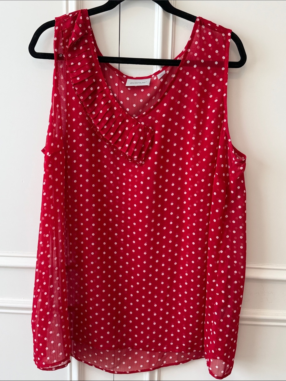 Avenue Red Polka Dot Ruffled Neck Sleeveless Camisole